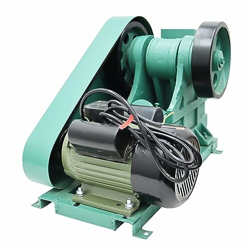 Green industrial belt-driven machine with motor