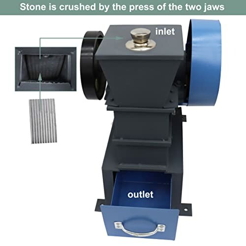 Diagram of a jaw crusher machine showing inlet and outlet.