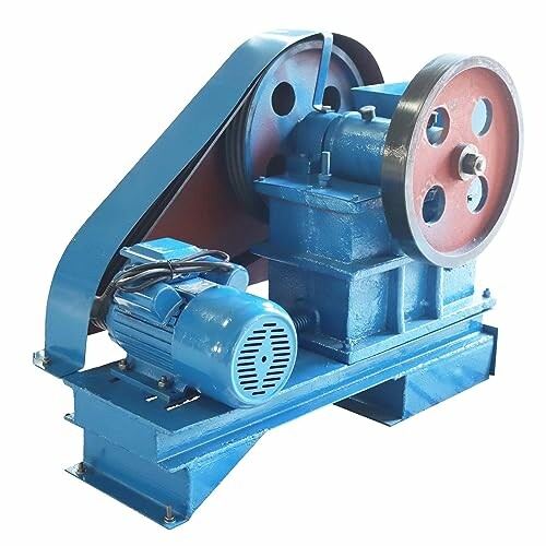 Blue industrial machine with motor and pulley