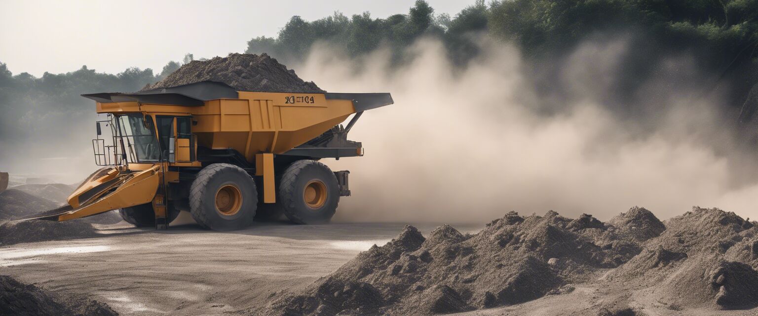 Safety during stone crushing, focusing on dust and debris.